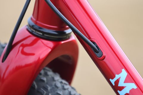 The rear brake hose enters the down tube through a port