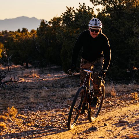 John rides his demo Whippet near his home in Santa Fe, New Mexico.